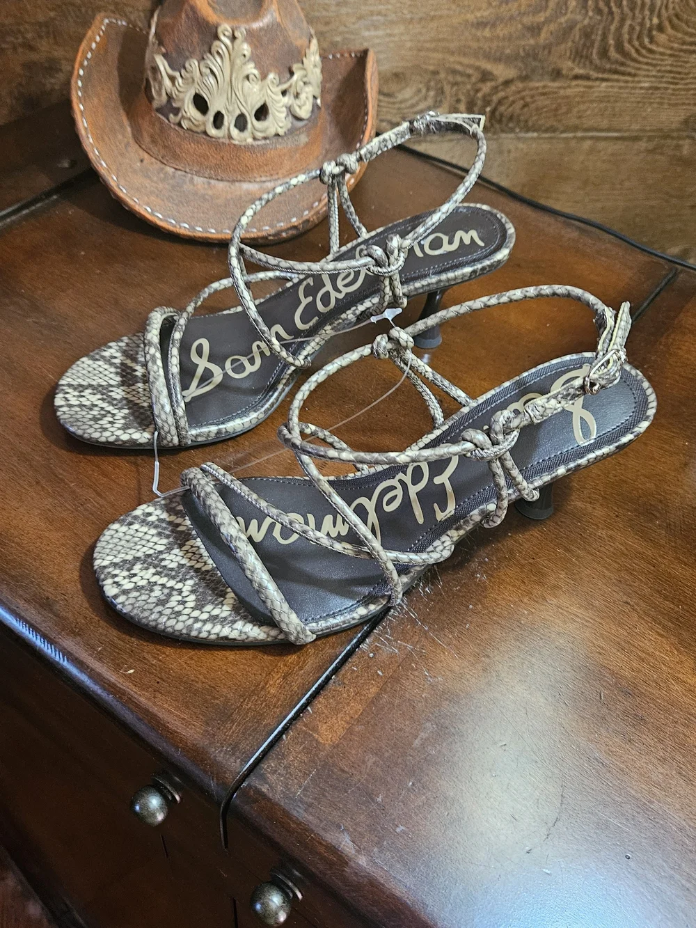 Sam Edelman Brown Snakeskin Strappy Heeled Sandals